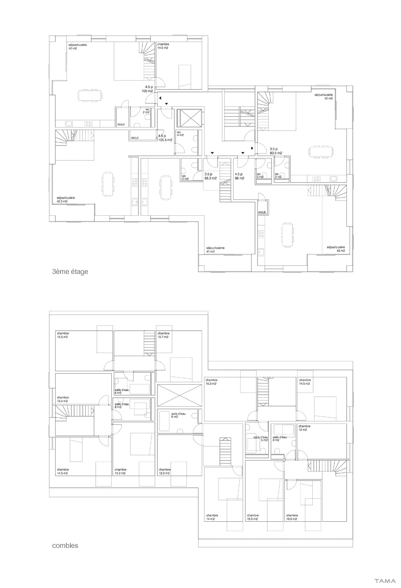 plan du 3ème étage et combles logements Les Monnaires Château-d'Oex